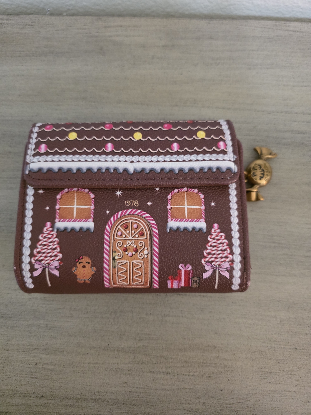 Betsey Johnson Gingerbread House Holiday Wallet Brown with Pink Accents